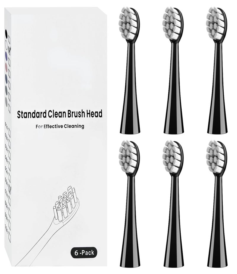 6 Pack Gum Care Replacement Brush Heads Compatible with Suri Electric Toothbrush, Black
